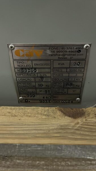 Transformador 440/220v - 20kva - Novo - Nunca Usado